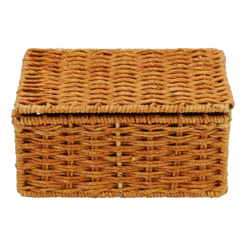AKWAY wicker water hyacinth kauna grass bamboo cane Storage Basket with Lids Rectangular Handwoven Wicker Organizer Baskets Desktop Storage Box Rattan Container Desk Basket (Brown) (7"L x 4.5"W x 3"H) - Image 4