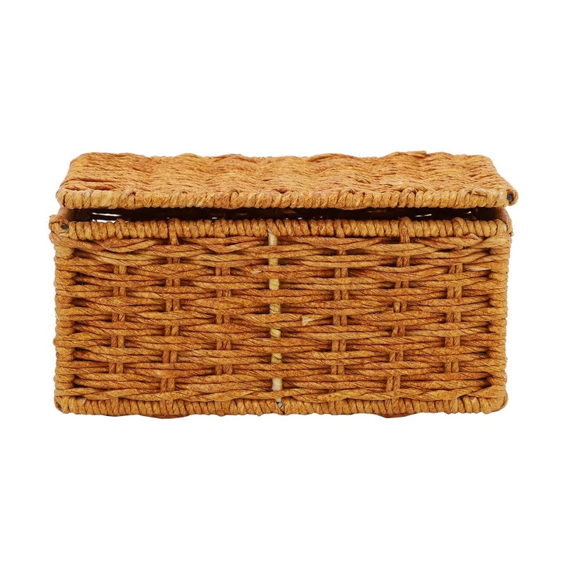 AKWAY wicker water hyacinth kauna grass bamboo cane Storage Basket with Lids Rectangular Handwoven Wicker Organizer Baskets Desktop Storage Box Rattan Container Desk Basket (Brown) (7"L x 4.5"W x 3"H) - Image 5