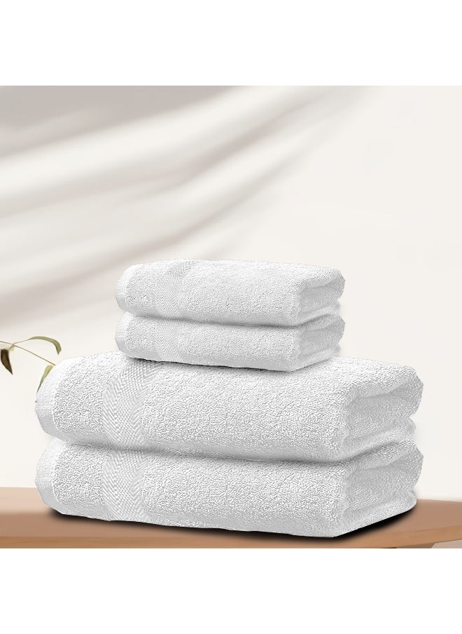 Rest Face Towel And Hand Towel Set Of 4 White Cotton Towel Towel Set Includes , 2 Face Towel 30X30Cm /12X12Inch And 2 Hand Towel 50X100Cm , 20X39Inch Hotel Luxury Absorbent Towel  - Image 1