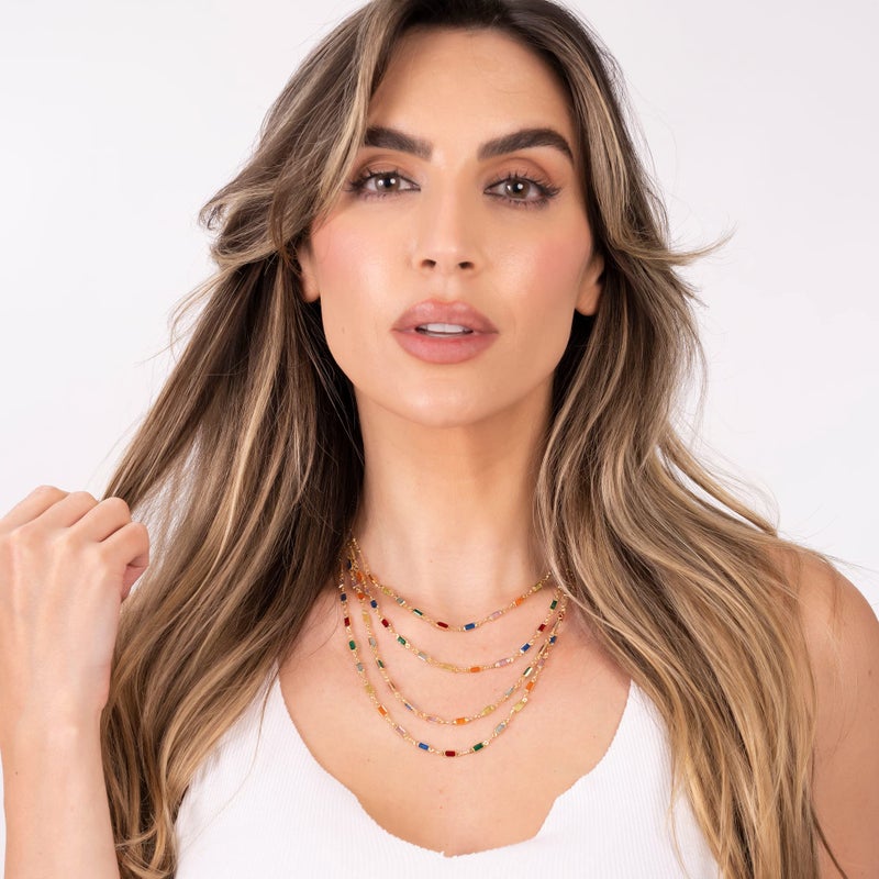 Barzel 18K Gold Plated Multi Stone Crystal Baguette Necklace for Women - Made In Brazil - Image 4