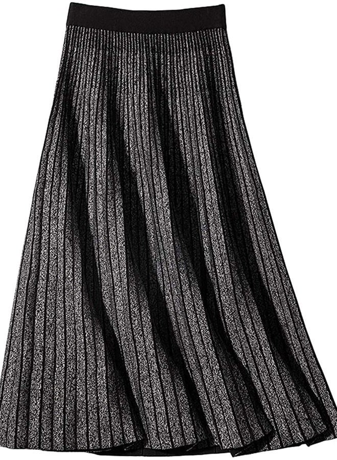 CHARTOU Women's Winter Reversible Stretchy Waist Knitted A Line Pleated Midi Skirt (Medium, Grey) - Image 1