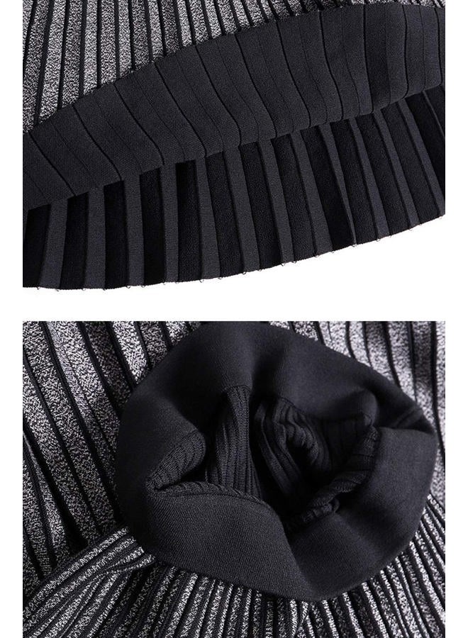 CHARTOU Women's Winter Reversible Stretchy Waist Knitted A Line Pleated Midi Skirt (Medium, Grey) - Image 5