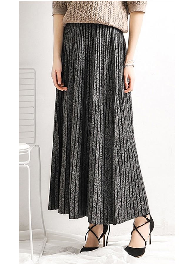 CHARTOU Women's Winter Reversible Stretchy Waist Knitted A Line Pleated Midi Skirt (Medium, Grey) - Image 2