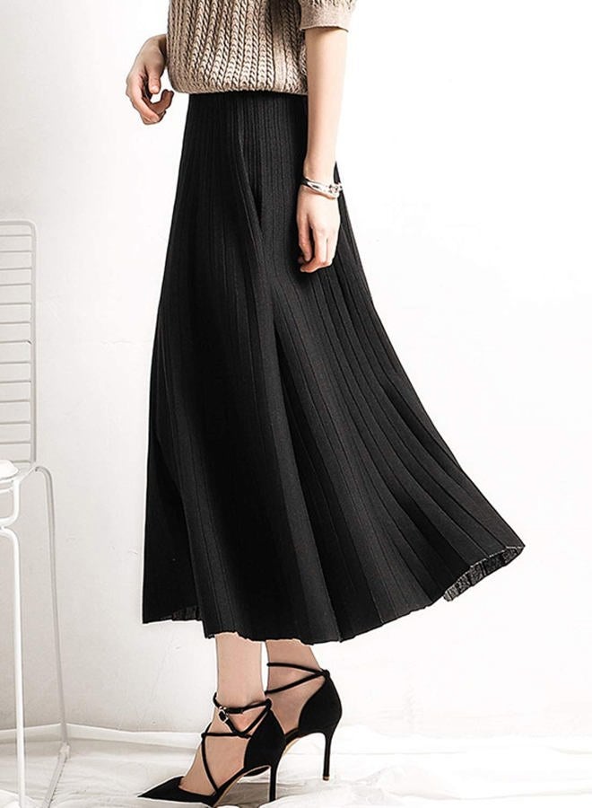 CHARTOU Women's Winter Reversible Stretchy Waist Knitted A Line Pleated Midi Skirt (Medium, Grey) - Image 4