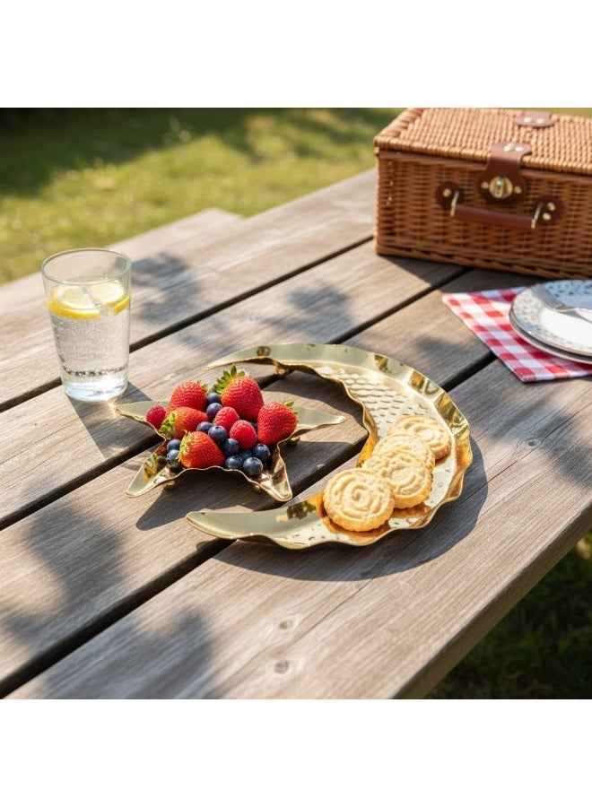 طقم أطباق تقديم رمضانية ذهبية قطعتين  تصميم هلال ونجمة  مثالي للتمور والمكسرات - Image 4