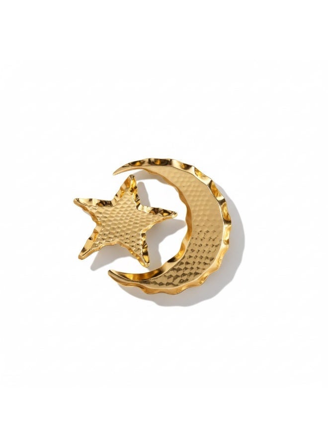 طقم أطباق تقديم رمضانية ذهبية قطعتين  تصميم هلال ونجمة  مثالي للتمور والمكسرات - Image 1