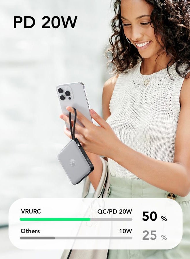 VRURC 20000mAh Power Bank, 22.5W Fast Charging Phone Portable Charger with Built-in Cables, USB C Battery Pack, LED Display, Compatible with iPhone 14 Galaxy S23 Google LG Android Phone - Image 3