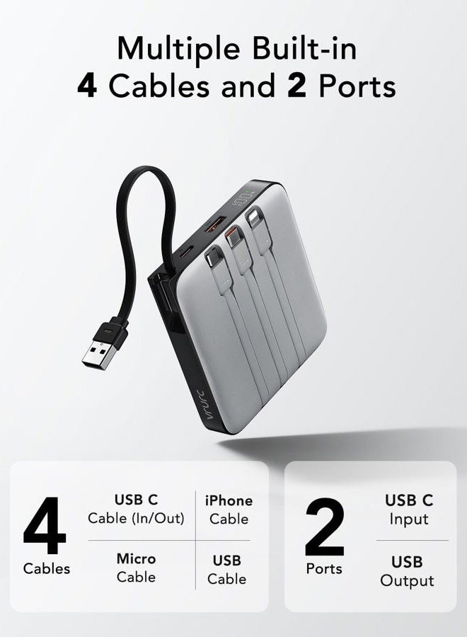 VRURC 20000mAh Power Bank, 22.5W Fast Charging Phone Portable Charger with Built-in Cables, USB C Battery Pack, LED Display, Compatible with iPhone 14 Galaxy S23 Google LG Android Phone - Image 2