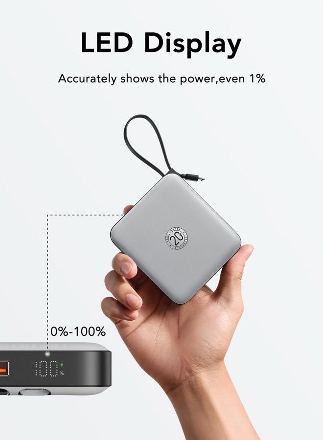 VRURC 20000mAh Power Bank, 22.5W Fast Charging Phone Portable Charger with Built-in Cables, USB C Battery Pack, LED Display, Compatible with iPhone 14 Galaxy S23 Google LG Android Phone - Image 5