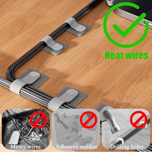 BTPIEL 80PCS Hook and Loop Cable Ties Under Desk Cable Management Adhesive Cable Straps Cord Management Hider Idea Cord Organizer for Desk Computer Accessories Home Office Organization BlackWhite - Image 3