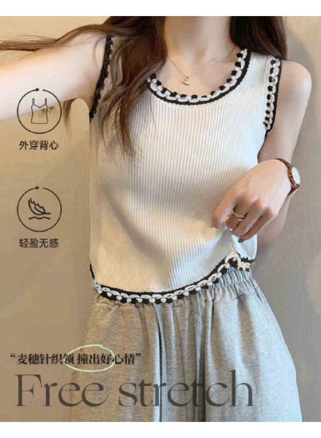 MIIOW Spicy Contrast Color Slimming Ribbed Knit Camisole For Women, Wearable As Innerwear Or Outerwear - Image 1