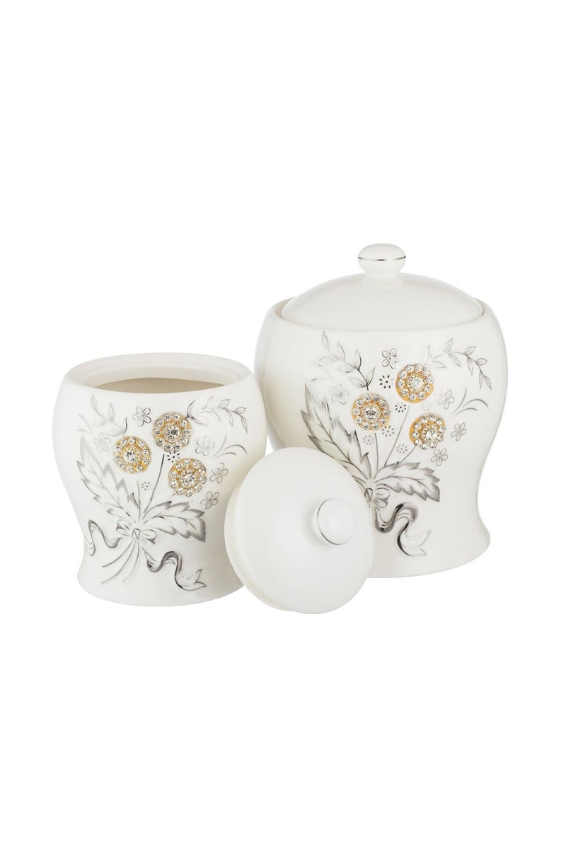 اباريك الصفا طقم علب تخزين الشاي والقهوة سيراميك رخامي مزخرف مكون من 4 قطع رخامي أبيض/ ذهبي - Image 2