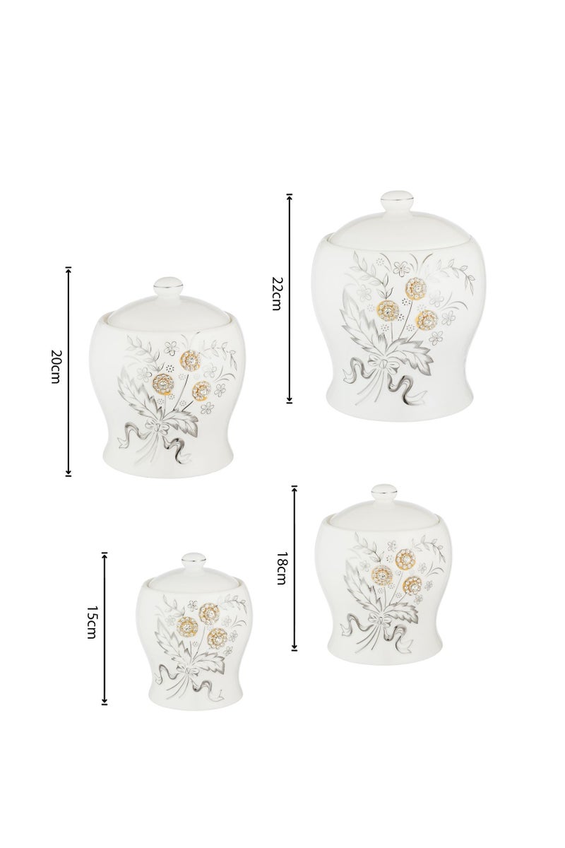 اباريك الصفا طقم علب تخزين الشاي والقهوة سيراميك رخامي مزخرف مكون من 4 قطع رخامي أبيض/ ذهبي - Image 4