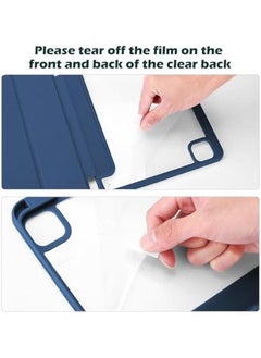 Procases Smart Case For Ipad Pro 12.9 Case 6Th 5Th 4Th 3Rd Generation 2022 2021 2020 2018 Transparent Back Shell Cover With Built In Pencil Holder Auto Sleep Wake For Ipad Pro 12.9 Inch Navy  - Image 3