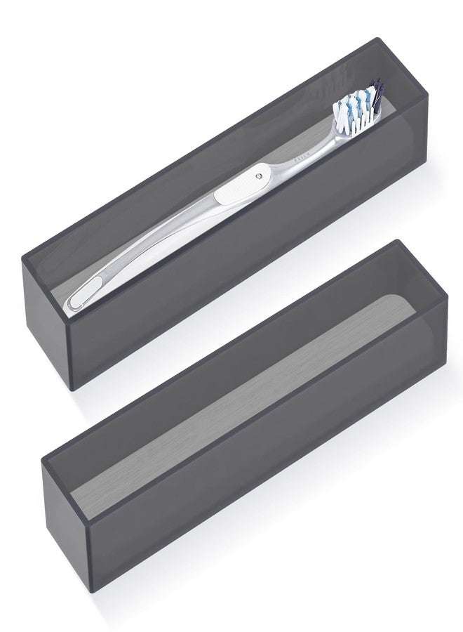 Linkidea 2 Pack Acrylic Toothbrush Holder with Diatomite Drying Stone, Drawer Organizer with Drainage Hole for Toothbrush, Compatible with Colgate Extra Clean, Oral-B CrossAction (Grey)