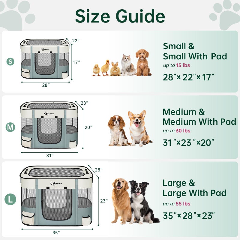 Siedihit Dog Playpen,Cat Pet Puppy Pen,Portable Playpens for Dogs Indoor Outdoor Travel Camping Use,Foldable Dog Kennel Tent Crate for Rabbit Small Animals with Carrying Case (Grey, Small) - Image 2