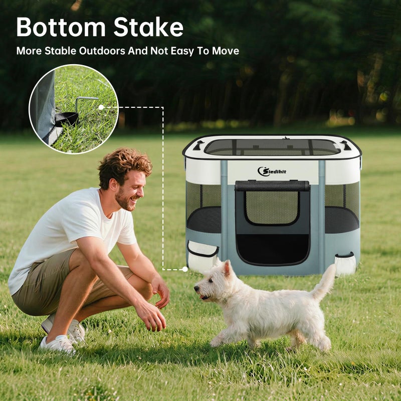 Siedihit Dog Playpen,Cat Pet Puppy Pen,Portable Playpens for Dogs Indoor Outdoor Travel Camping Use,Foldable Dog Kennel Tent Crate for Rabbit Small Animals with Carrying Case (Grey, Small) - Image 4