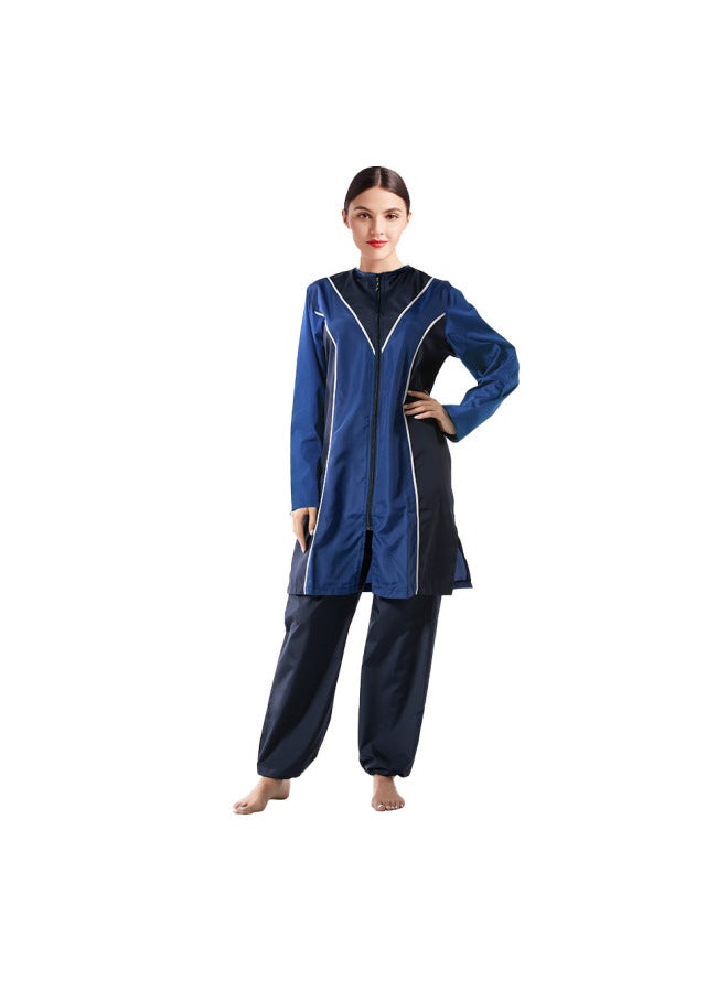 Generic Amazon Cross-Border Muslim Muslim Swimsuit Women's Solid Color Stitching Conservative Swimsuit Three-piece Large Size Hooded S0