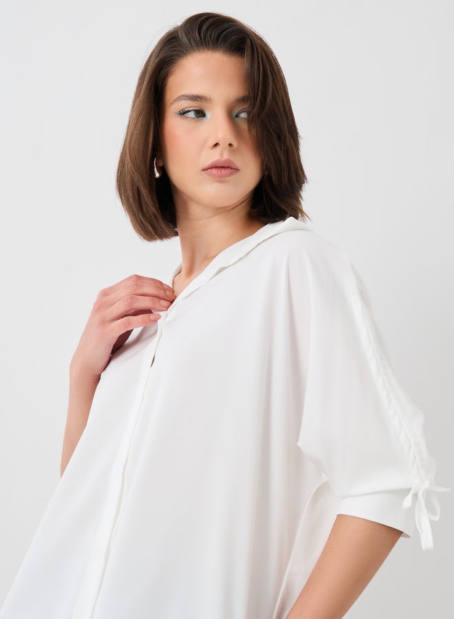 Take Two Take Two Solid Spread Collar Buttoned Shirt with Sleeve Tie-Up Detail  - Image 1