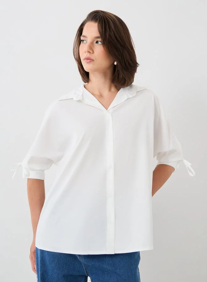Take Two Take Two Solid Spread Collar Buttoned Shirt with Sleeve Tie-Up Detail