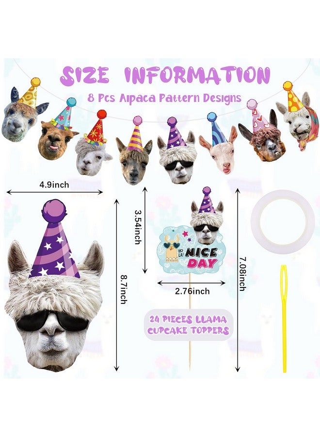 Chinco 24 Pcs Funny Llama Birthday Banner Decorations Alpaca Face Garland Portrait Bunting Llama Cactus Cake Cupcake Topper Hilarious Mexican Bday Party Decoration Baby Shower Supplies - Image 2