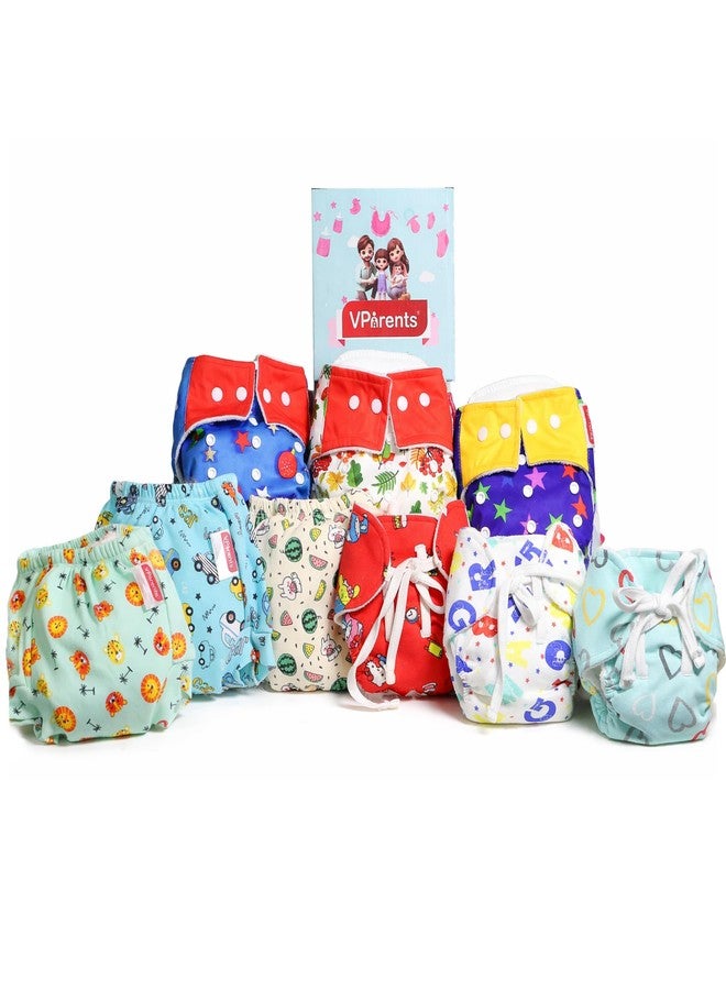 VParents 9 in 1 Combo of Padded Underwear Nappies and Cloth Diaper with insert for Diaper-Free Time (6-12 month) Assorted Design - Image 1