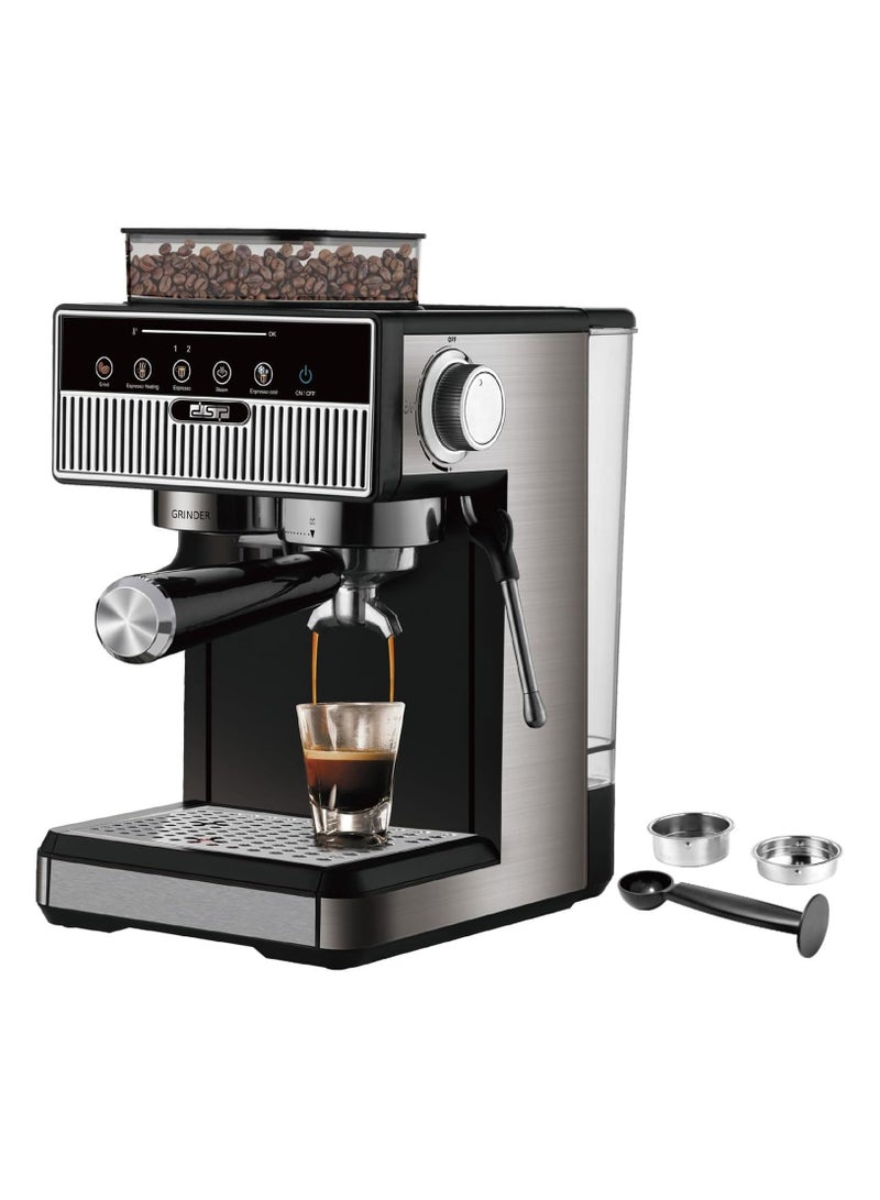 دي اس بي DSP Professional Coffee Machine Stainless Steel Home Use Espresso Coffee Maker 1.7L 20bar Espresso Coffee Maker 1350W with innovative 150g bean Grinding system KA3123 - Image 1