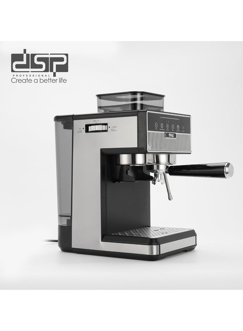 دي اس بي DSP Professional Coffee Machine Stainless Steel Home Use Espresso Coffee Maker 1.7L 20bar Espresso Coffee Maker 1350W with innovative 150g bean Grinding system KA3123 - Image 2