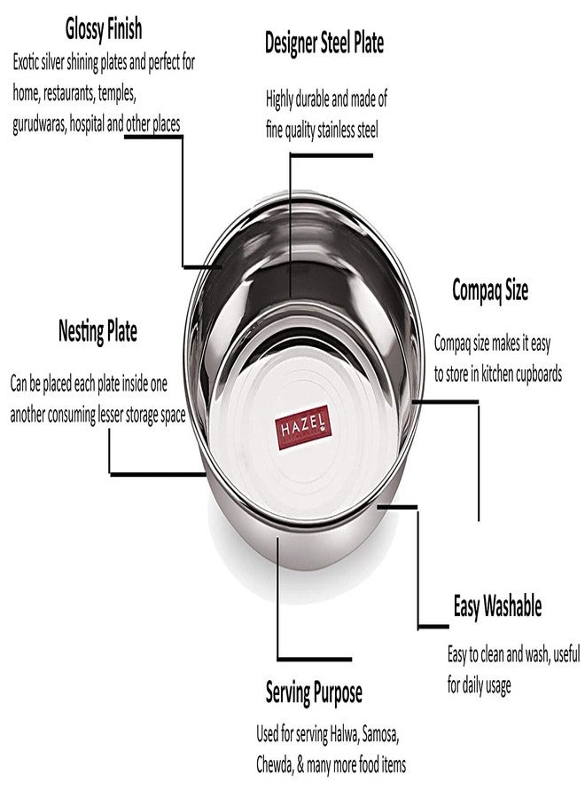 Hazel طقم أطباق تقديم الوجبات المتعددة الاستخدامات من هازل ستيل 6 قطع (حجم كبير 13 سم، فضي) - Image 3