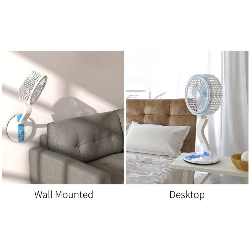 USB Rechargeable Fan with Night Light Adjustable Speed & Brightness Multifunctional Wall Mounted & Desktop Fan for Home Office Outdoor Travel - Image 5