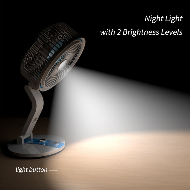 USB Rechargeable Fan with Night Light Adjustable Speed & Brightness Multifunctional Wall Mounted & Desktop Fan for Home Office Outdoor Travel - Image 3