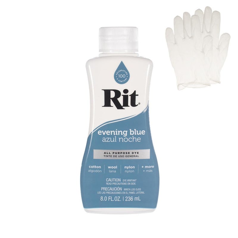Craft County Rit Dye â€“ Liquid Fabric Dye for Crafting, Clothing, and DÃ©cor â€“ 8 oz. Bottle â€“ Evening Blue (Gloves Included) - Image 1