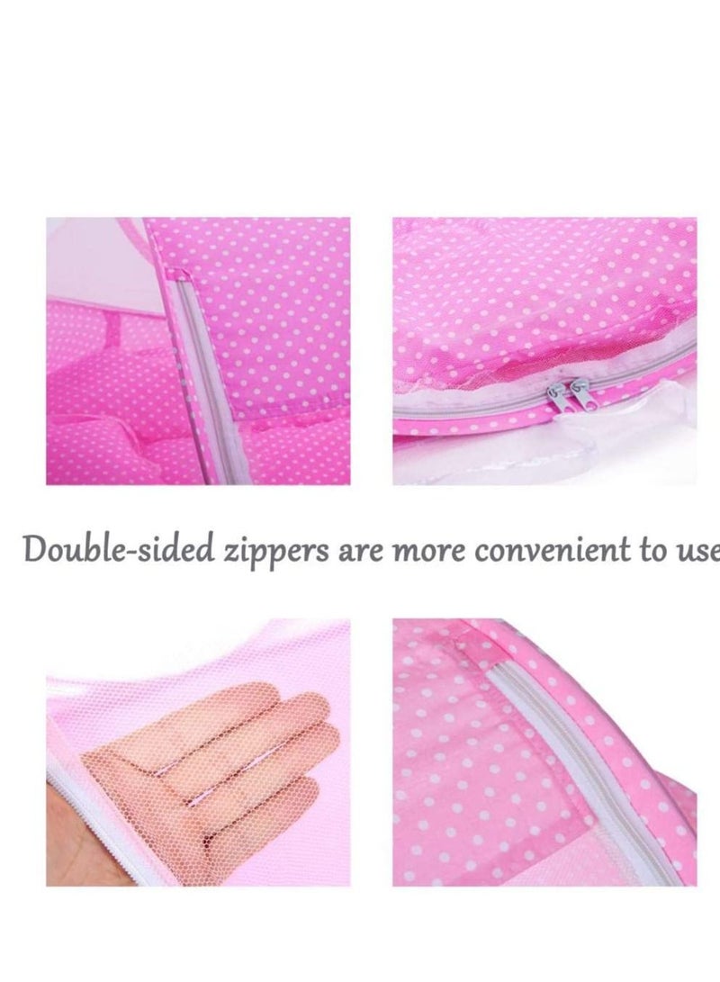 New Born Baby Folding Tent For Protect in Insects , Mosquito Pink - Image 2