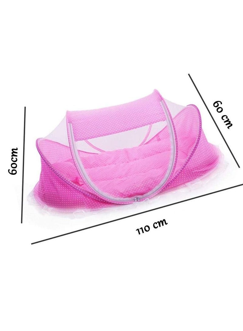 New Born Baby Folding Tent For Protect in Insects , Mosquito Pink - Image 3