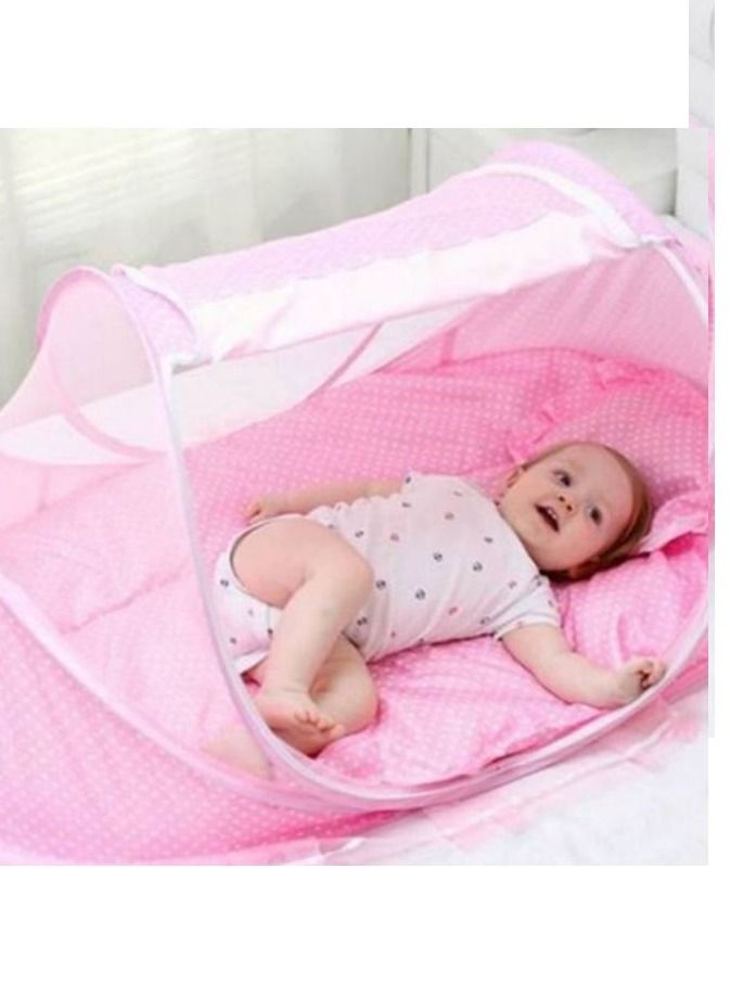 New Born Baby Folding Tent For Protect in Insects , Mosquito Pink - Image 5