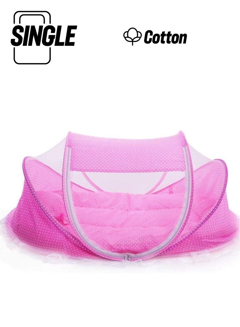 New Born Baby Folding Tent For Protect in Insects , Mosquito Pink - Image 1