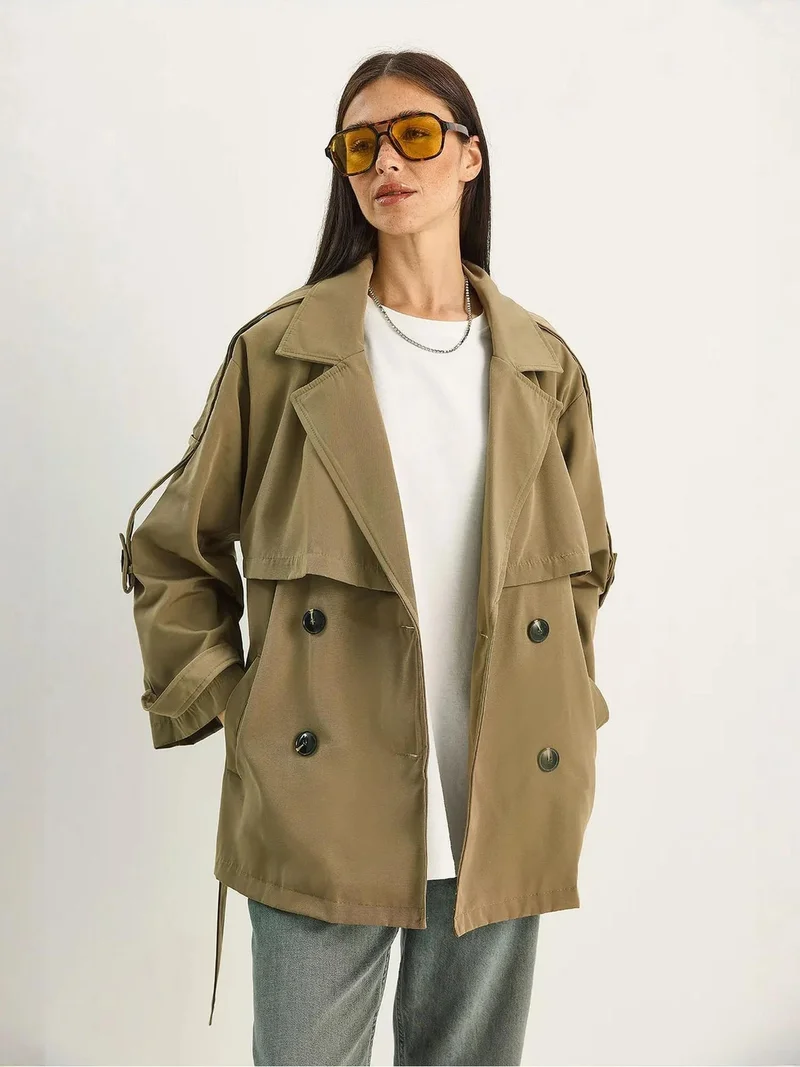 Bianco Lucci LUCCI Buttoned Midi Trench Coat