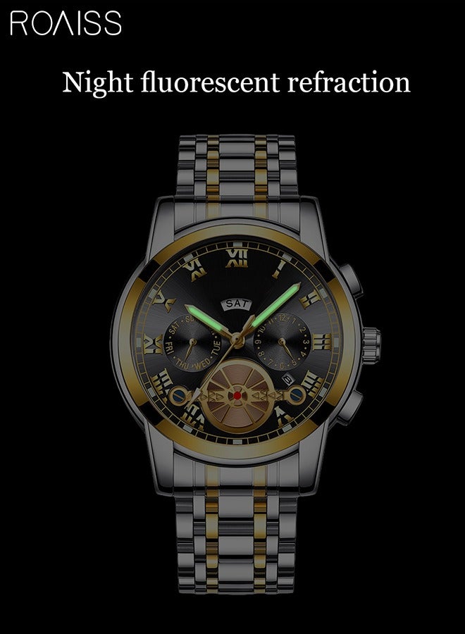 roaiss Mens Stainless Steel Strap Quartz Watch Analog Display Round Black Dial Waterproof Luminous Luxurious Wristwatch as Gifts - Image 5