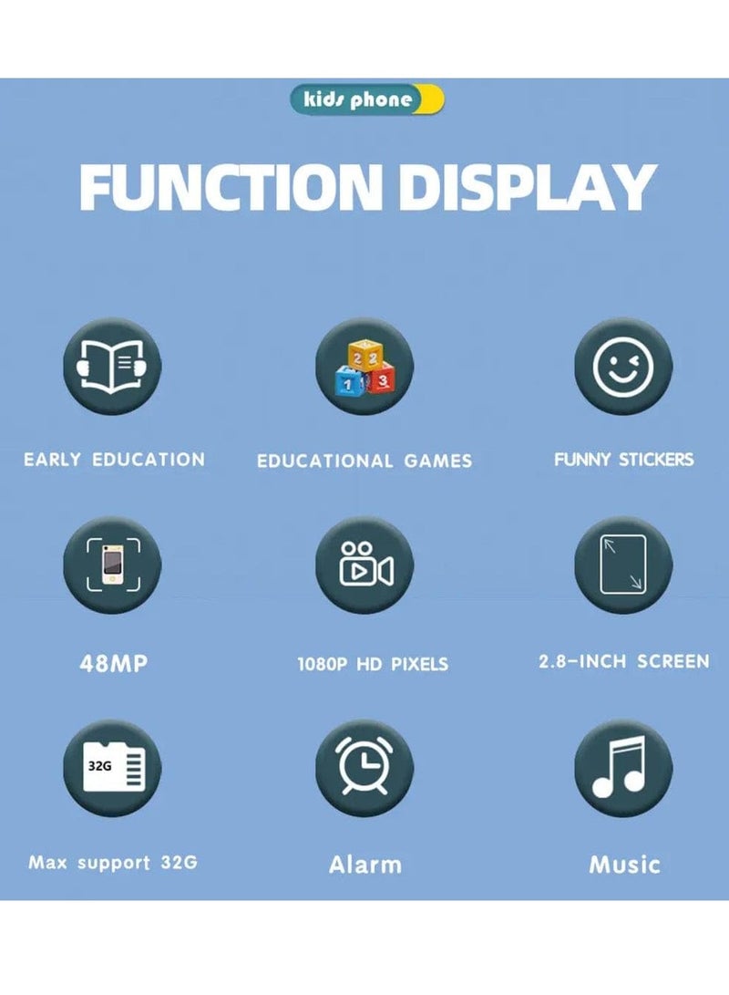 MOCOM Kids 3D Interactive Smart Phone with 360° Rotating HD Camera & Touch Screen | Educational Games, MP3 & Eye Protection | Durable, Child-Friendly Learning Toy for Ages 3+ Kids Gift - Image 2