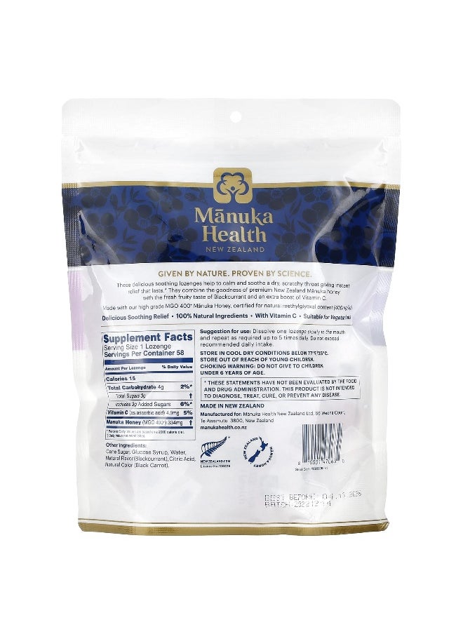 Manuka health Manuka Health, Manuka Honey Lozenges, Natural Blackcurrant, MGO 400+, 58 Lozenges  - Image 2