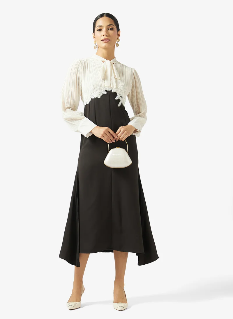 Khizana  Puff Sleeve Contrast Color Block Dress for Women | Best Price UAE