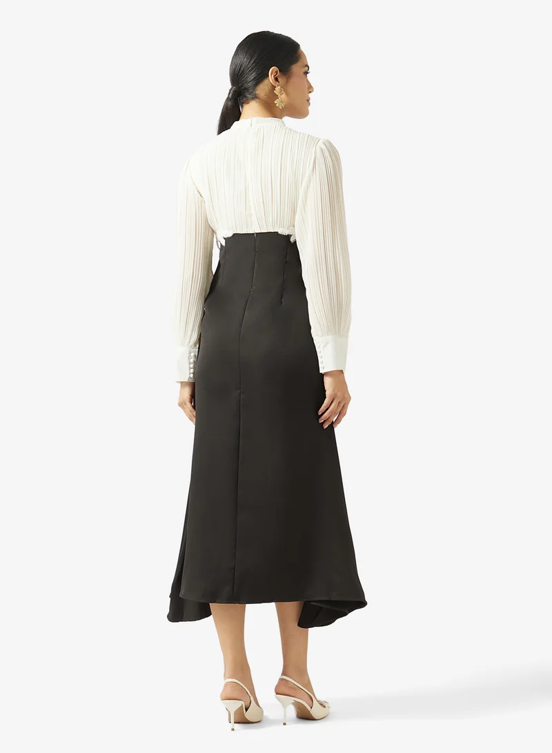 Khizana  Puff Sleeve Contrast Color Block Dress for Women | Best Price UAE