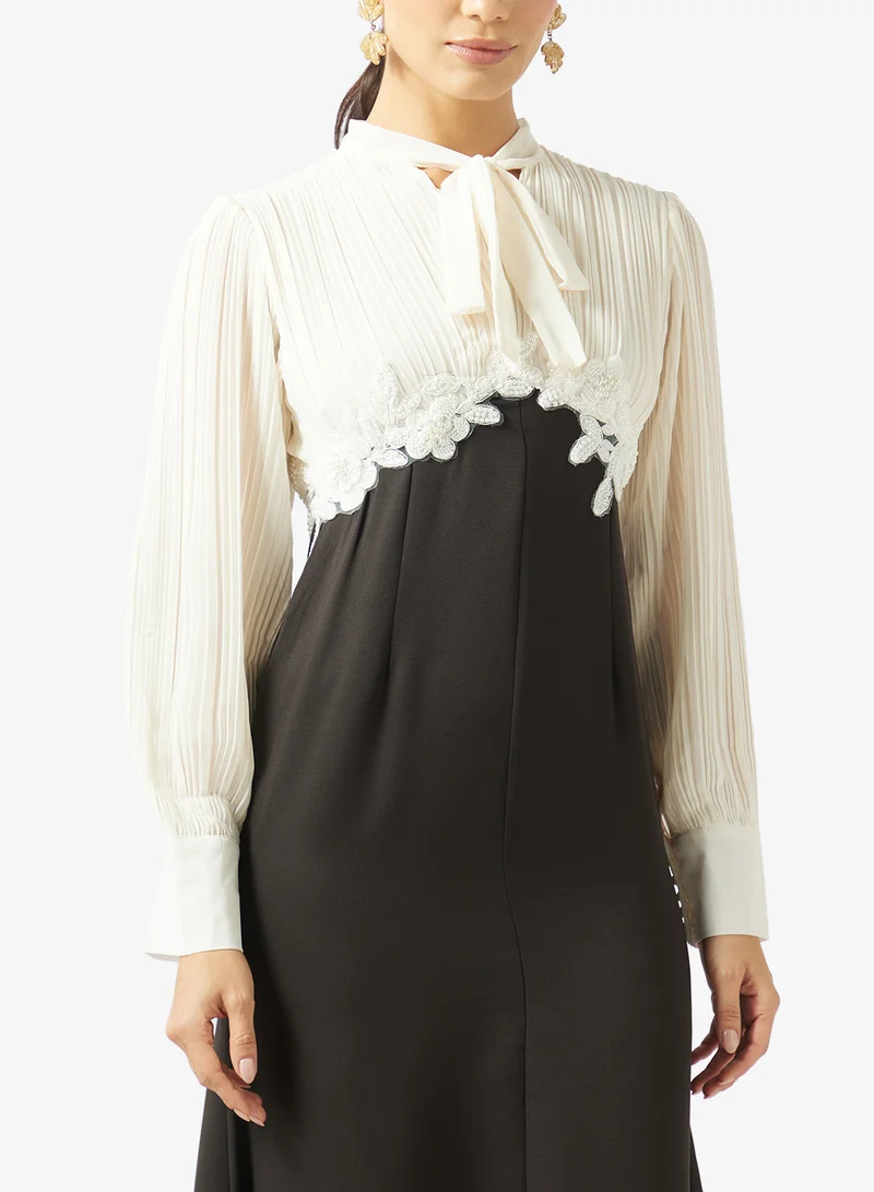 Khizana  Puff Sleeve Contrast Color Block Dress for Women | Best Price UAE
