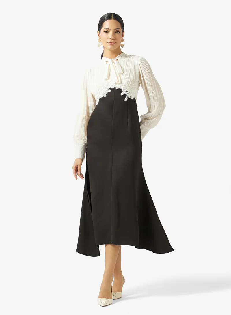 Puff Sleeve Contrast Color Block Dress