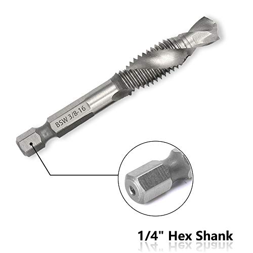 Saipor Saiper 6pcs Drill Tap Combination Bit Set (1/8''-3/8'') with 1/4" Hex Shank, HSS 4341 Drill Tap Countersink Screw Thread Bits - Image 3