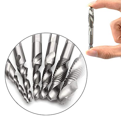 Saipor Saiper 6pcs Drill Tap Combination Bit Set (1/8''-3/8'') with 1/4" Hex Shank, HSS 4341 Drill Tap Countersink Screw Thread Bits - Image 5
