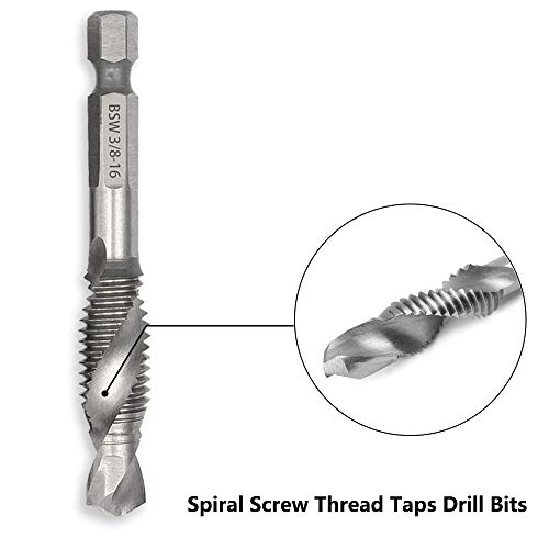 Saipor Saiper 6pcs Drill Tap Combination Bit Set (1/8''-3/8'') with 1/4" Hex Shank, HSS 4341 Drill Tap Countersink Screw Thread Bits - Image 4