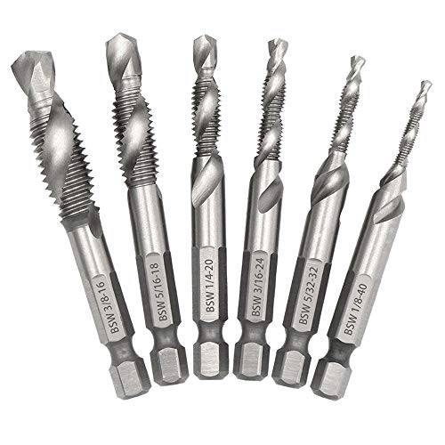 Saipor Saiper 6pcs Drill Tap Combination Bit Set (1/8''-3/8'') with 1/4" Hex Shank, HSS 4341 Drill Tap Countersink Screw Thread Bits - Image 1