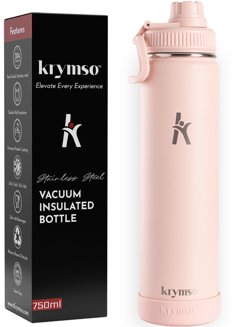 KRYMSO 750ml Stainless Steel Water Bottle, Double Wall Insulated Water Bottle, Leak Proof, BPA Free, Silicone Boot, Thermos Bottle, Cold Hot Bottle for Kids, School, Gym - Image 1