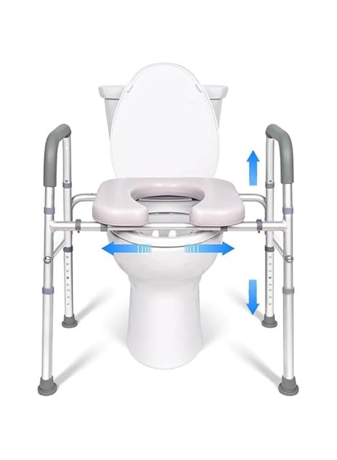 Arabest Adjustable Height White Commode Chair for Seniors with Handrail - Supports up to 300lbs - Fits Any Toilet - Elderly Safety Toilet Seat - Bedside Toilet Option. - Image 1